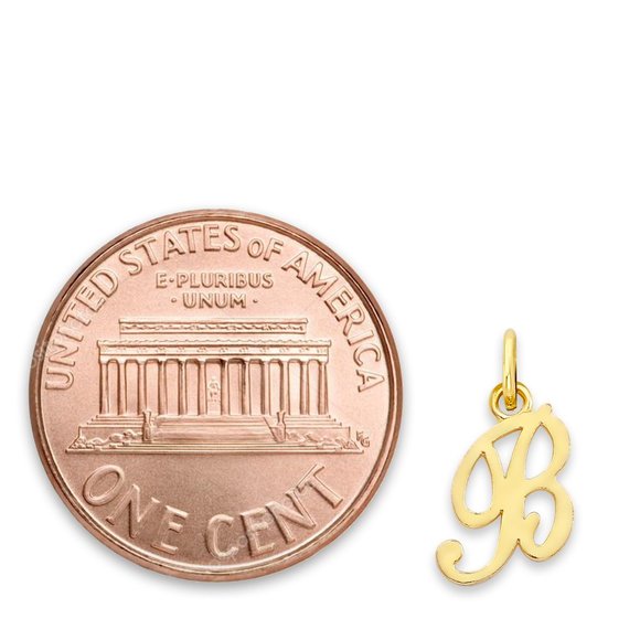 10K Gold Script Letter "B" Initial Pendant – Elegant Personalized Jewelry - Picture 2 of 5